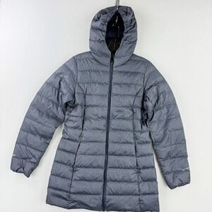 Eddie Bauer Down Long Puffer Jacket Size S Womens EB650 Heather Blue‎